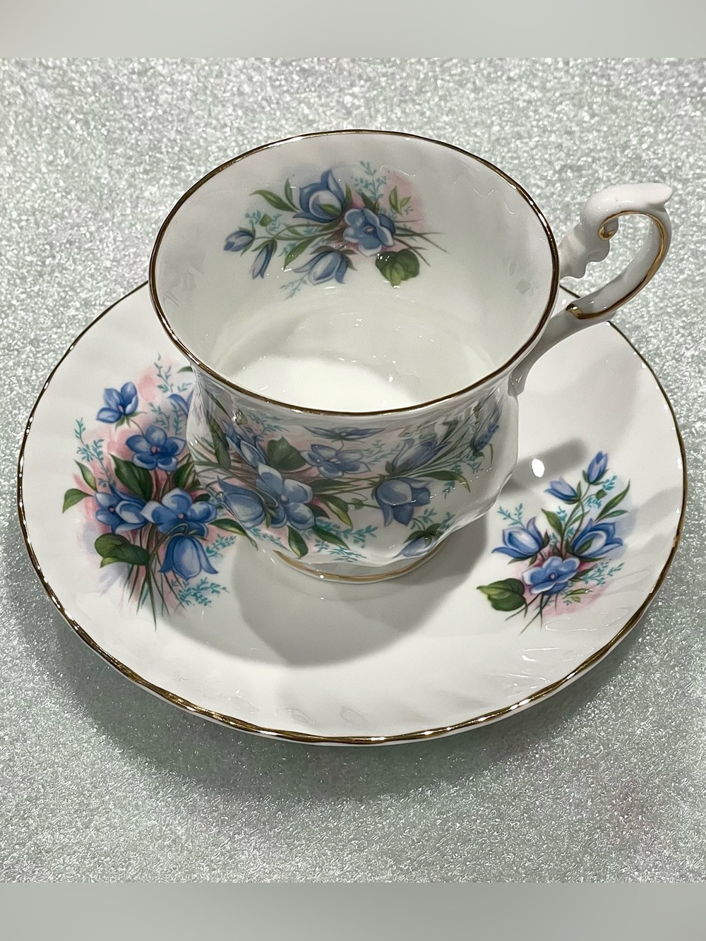 Queen’s Rosina Forget-Me-Not Vintage Teacup & Saucer Set | July Birthday | EUC